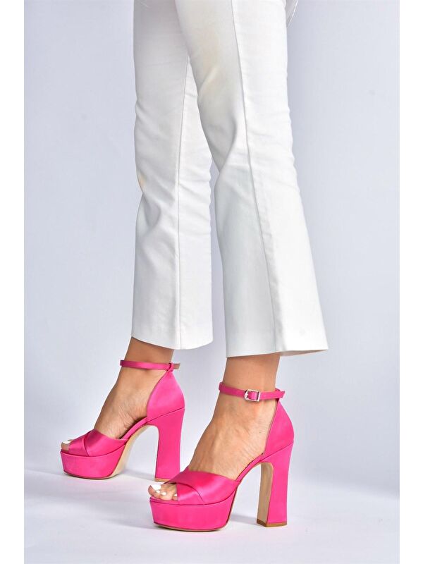 Fuşya Saten Kumaş Platform Topuklu Kadın Abiye Ayakkabı M348202504 - Görsel 4