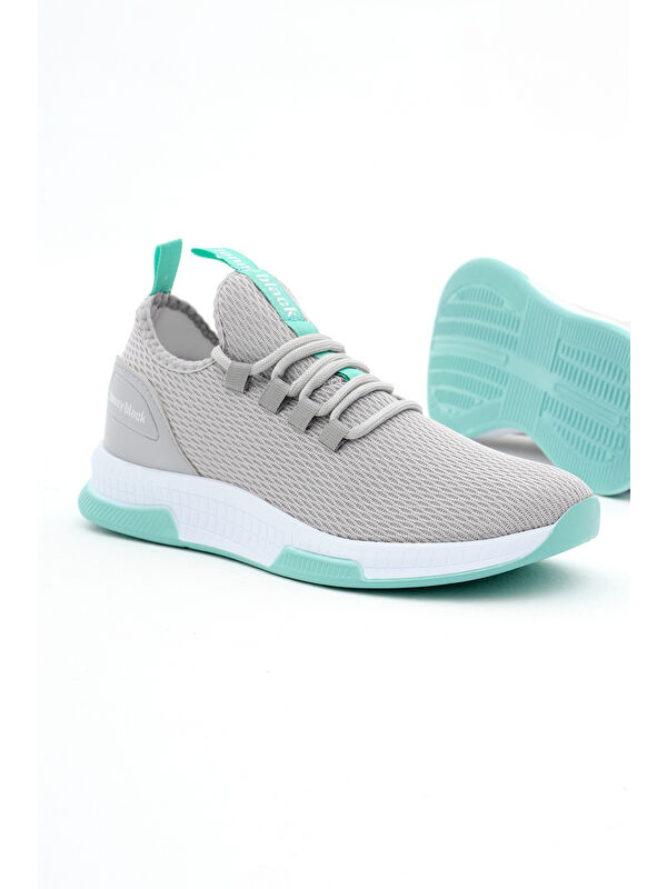 Unisex Gri Yeşil Nefes Alabilen Kumaş Poli Taban Bağcıklı Spor Ayakkabı - Görsel 4