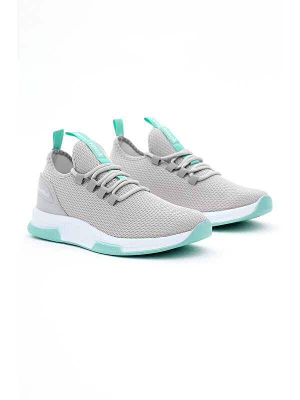 Unisex Gri Yeşil Nefes Alabilen Kumaş Poli Taban Bağcıklı Spor Ayakkabı - Görsel 5