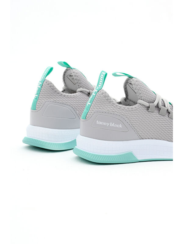 Unisex Gri Yeşil Nefes Alabilen Kumaş Poli Taban Bağcıklı Spor Ayakkabı - Görsel 6