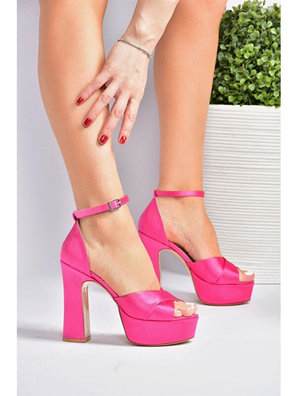 Fuşya Saten Kumaş Platform Topuklu Kadın Abiye Ayakkabı M348202504 - Görsel 5