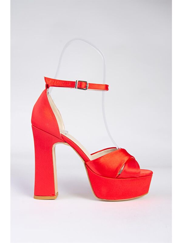 Kırmızı Saten Kumaş Platform Topuklu Kadın Abiye Ayakkabı M348202504 - Görsel 6