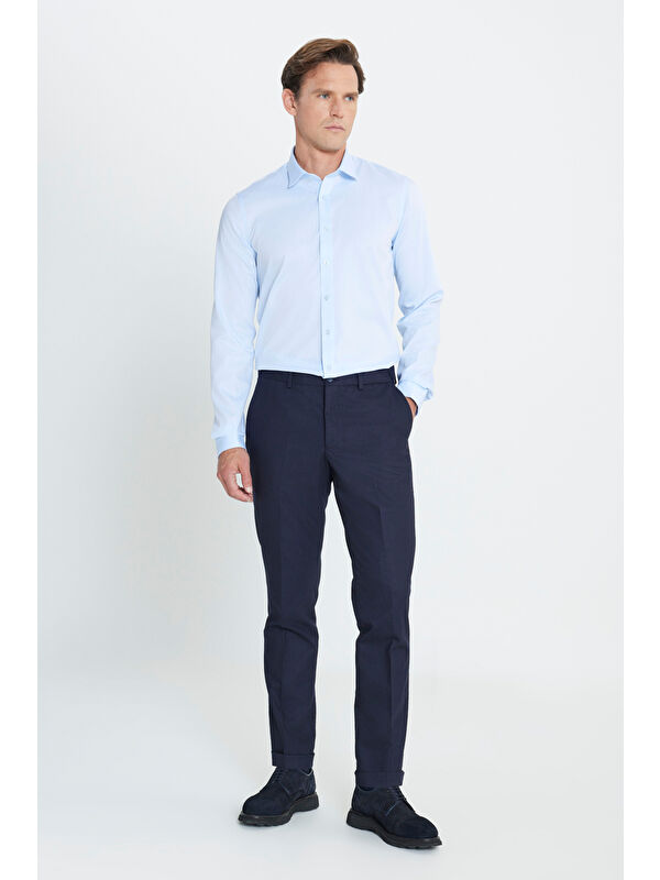 Altınyıldız Classics Erkek Lacivert Slim Fit Dar Kesim Beli Gizli Lastikli Yan Cep Klasik Esnek Pantolon