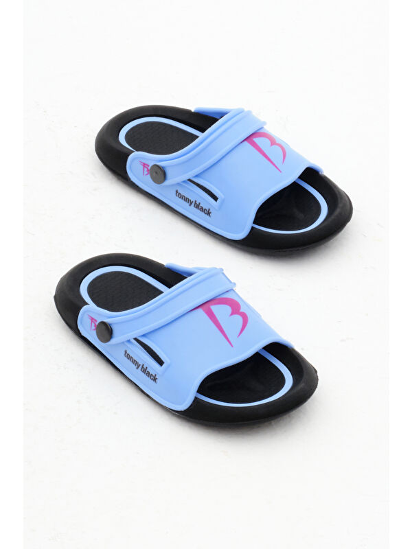 Çocuk Unisex Mavi Poli Taban Logolu Terlik - Görsel 5