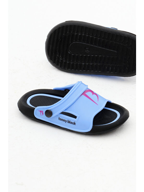 Çocuk Unisex Mavi Poli Taban Logolu Terlik - Görsel 6