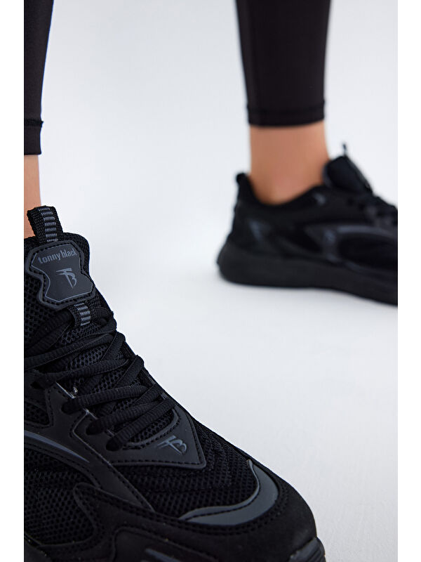 Unisex Siyah Füme Rahat Kalıp Yüksek Faylon Taban Bağcıklı Spor Ayakkabı - Görsel 4