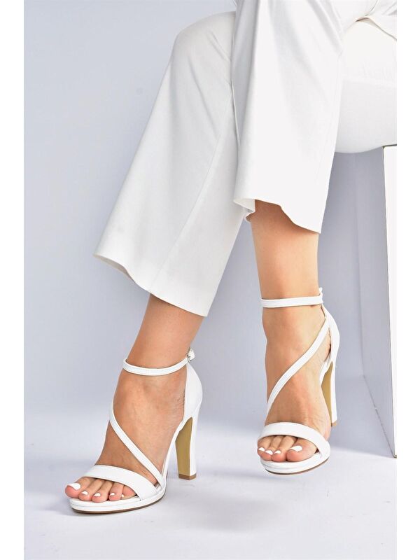 Beyaz Kalın Topuklu Kadın Ayakkabı M348072209 - Görsel 3
