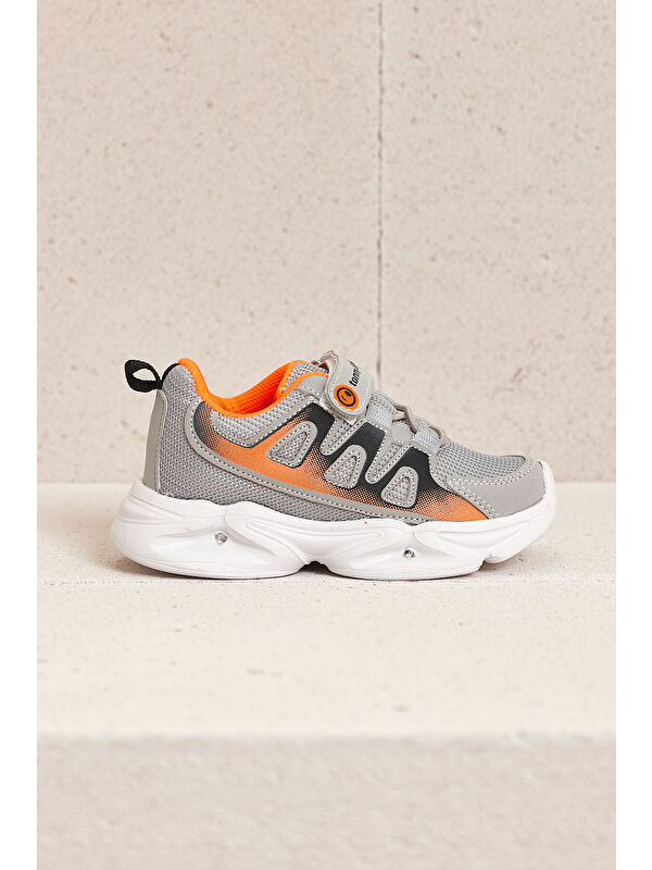 Çocuk Unisex Buz Portakal Rahat Kalıp Işıklı Cırtlı Ayakkabı - Görsel 3