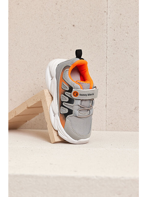 Çocuk Unisex Buz Portakal Rahat Kalıp Işıklı Cırtlı Ayakkabı - Görsel 5