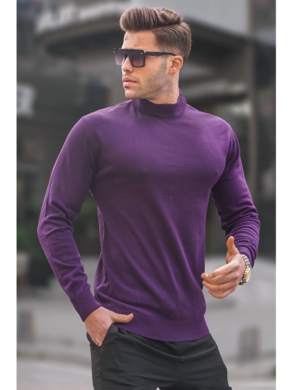Madmext Mor Slim Fit Yarım Balıkçı Yaka Erkek Triko Kazak 6343