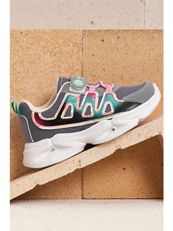 Çocuk Unisex Lila Şeker Rahat Kalıp Işıklı Cırtlı Ayakkabı - Görsel 4