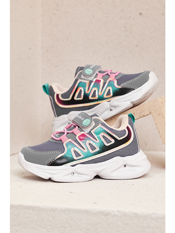 Çocuk Unisex Lila Şeker Rahat Kalıp Işıklı Cırtlı Ayakkabı - Görsel 5