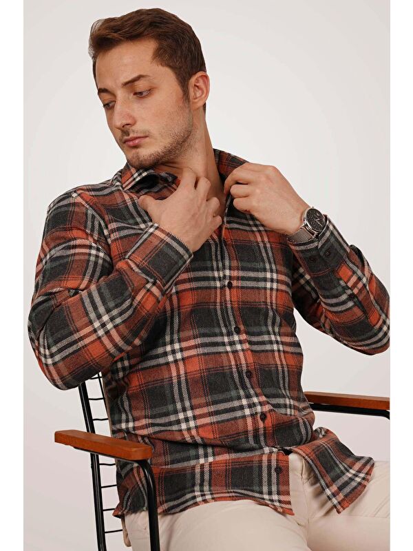 Etikmen Kiremit Slimfit %100 Pamuk Erkek Oduncu Gömlek
