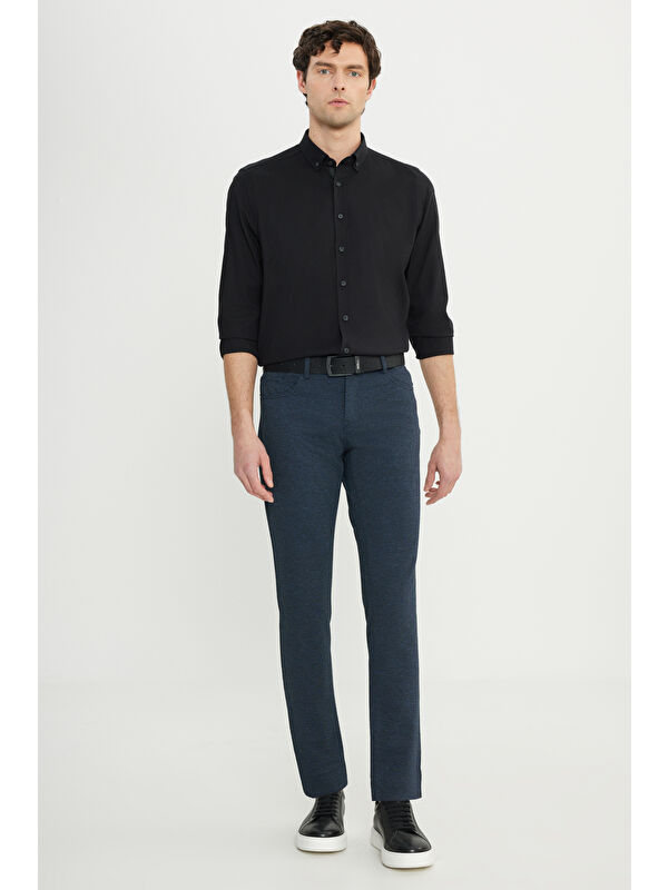 Altınyıldız Classics Erkek Lacivert Slim Fit Dar Kesim Diagonal Desenli Yan Cep Pantolon