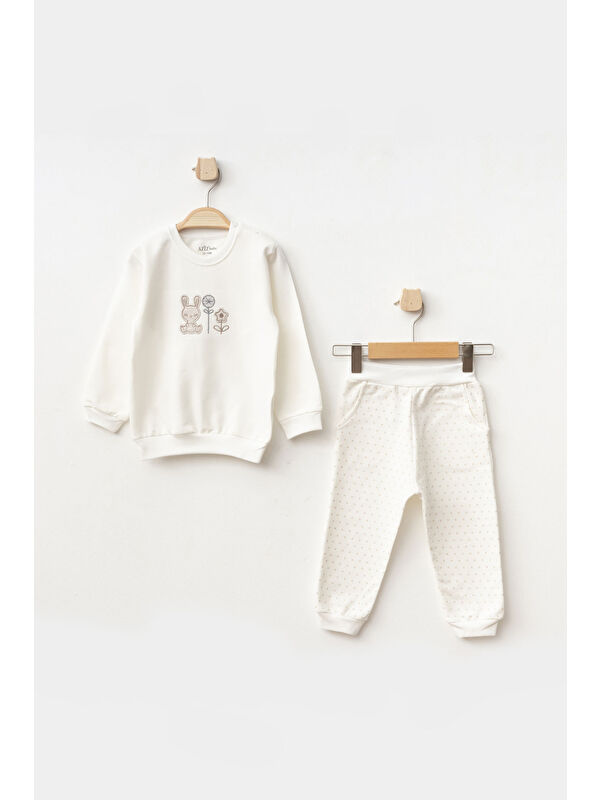 AZİZ BEBE Kız Bebek Tavşan Nakışlı Sweatshirt Pantolon 2 'li Alt Üst Bebek Takımı 3 Ay - 18 Ay