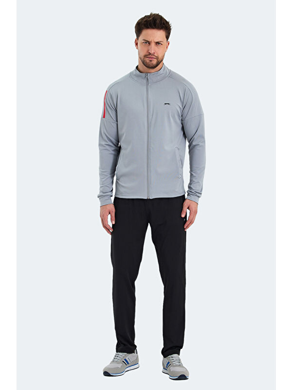 SLAZENGER RARELY Erkek Fermuarlı Dik Yaka Cepli Gri Eşofman Takımı