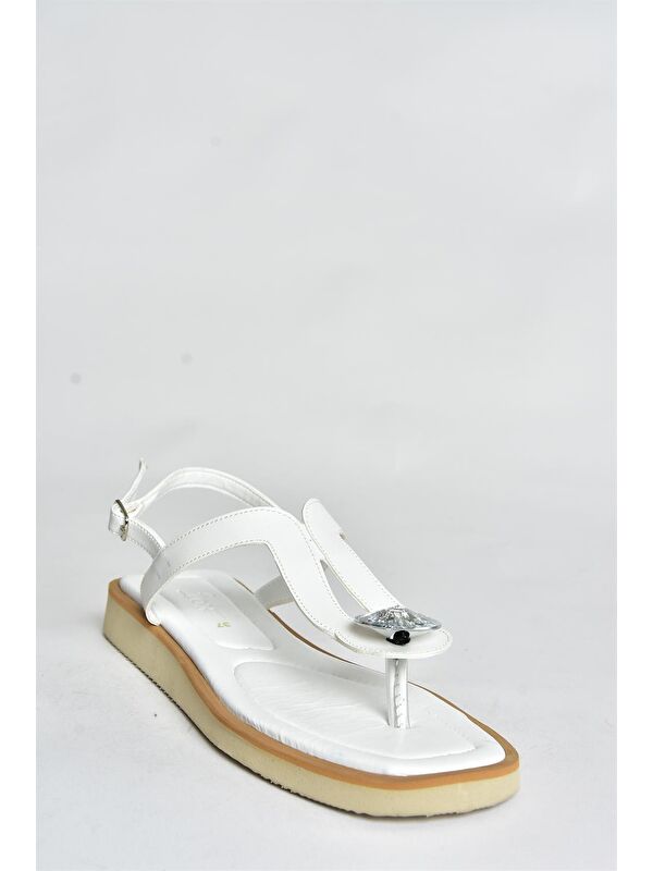 Beyaz Taşlı Parmak Arası Günlük Kadın Sandalet P252055009 - Görsel 5