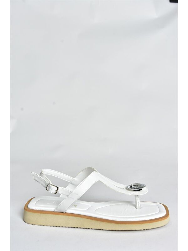 Beyaz Taşlı Parmak Arası Günlük Kadın Sandalet P252055009 - Görsel 6