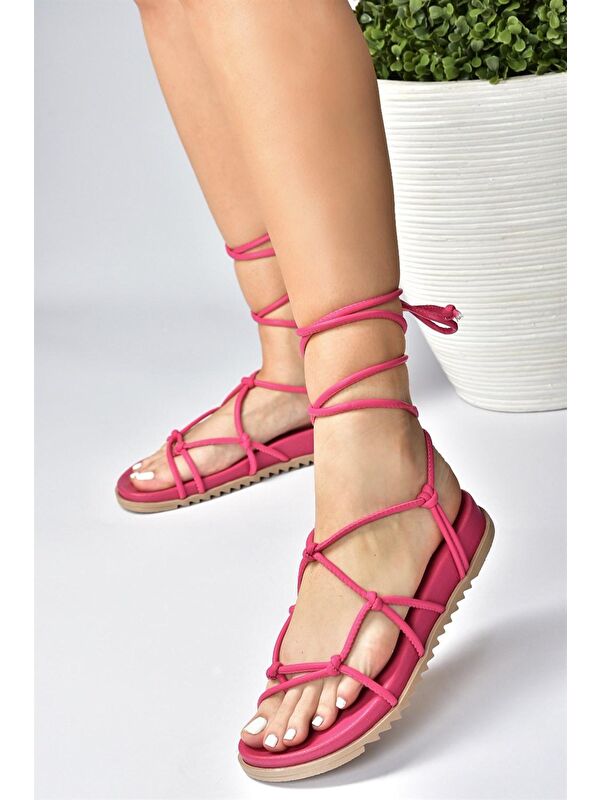 Fuşya Bağlama Detaylı Kadın Sandalet M705143909 - Görsel 3