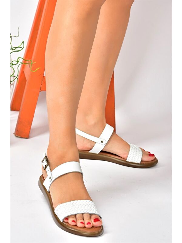 Beyaz Hakiki Deri Günlük Kadın Sandalet P291013603 - Görsel 3