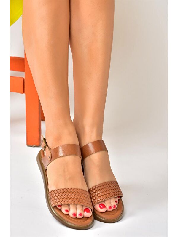 Taba Hakiki Deri Günlük Kadın Sandalet P291013603 - Görsel 3