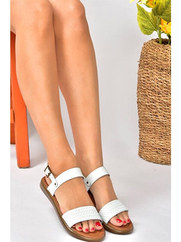 Beyaz Hakiki Deri Günlük Kadın Sandalet P291013603 - Görsel 4