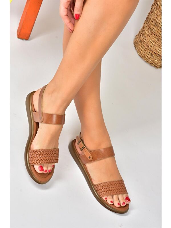 Taba Hakiki Deri Günlük Kadın Sandalet P291013603 - Görsel 4