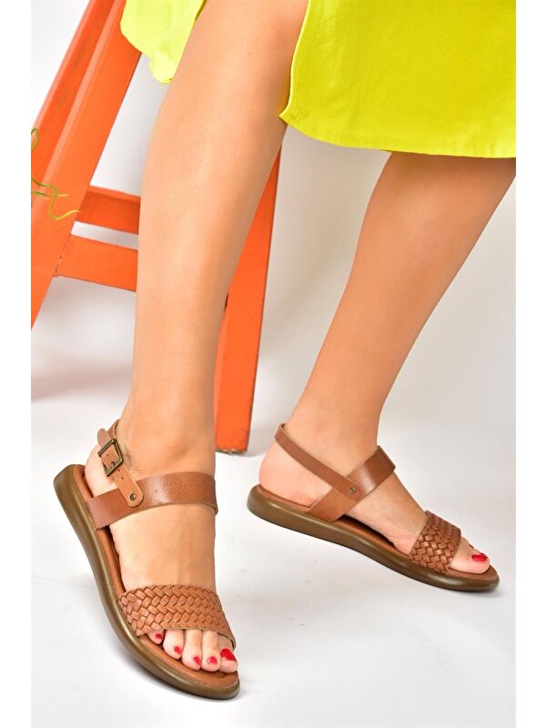 Taba Hakiki Deri Günlük Kadın Sandalet P291013603 - Görsel 5