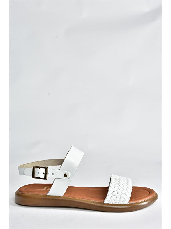Beyaz Hakiki Deri Günlük Kadın Sandalet P291013603 - Görsel 6