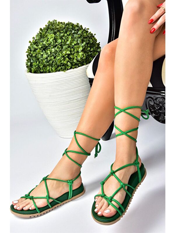 Yeşil Bağlama Detaylı Kadın Sandalet M705143909 - Görsel 4