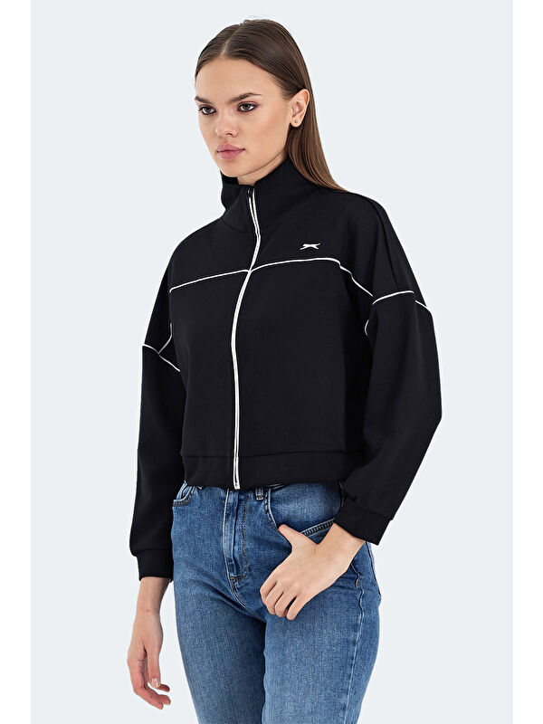 SLAZENGER VALENCIA Kadın Crop Siyah Sweatshirt