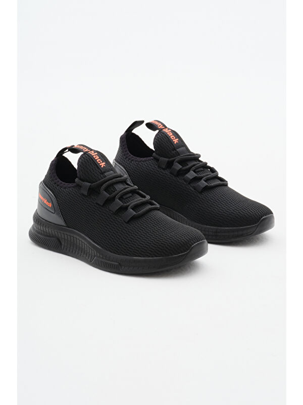 Unisex Siyah Nefes Alabilen Kumaş Poli Taban Bağcıklı Spor Ayakkabı - Görsel 4