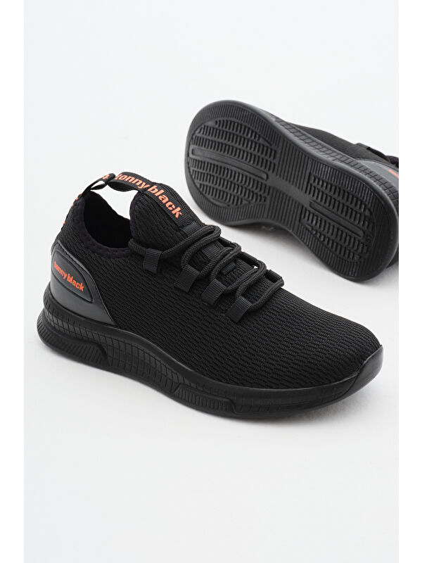 Unisex Siyah Nefes Alabilen Kumaş Poli Taban Bağcıklı Spor Ayakkabı - Görsel 5