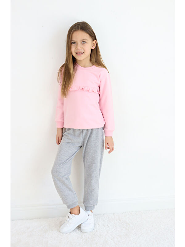 Luggi Baby Bisiklet Yaka Kız Bebek Sweatshirt ve Eşofman Alt 2'li Takım