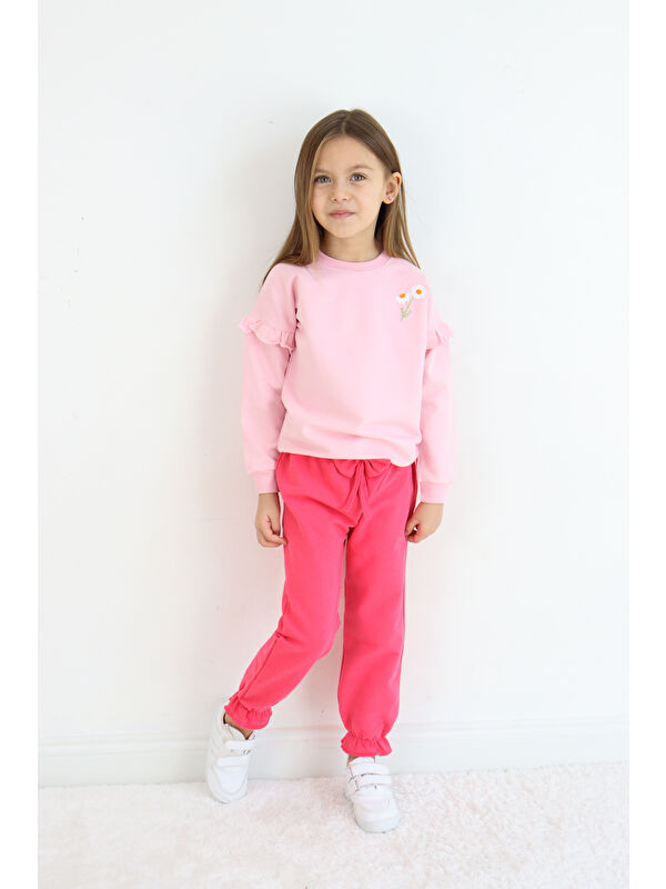 Luggi Baby Bisiklet Yaka Kız Bebek Sweatshirt ve Eşofman Alt 2'li Takım