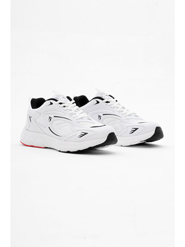 Unisex Beyaz Siyah Rahat Kalıp Yüksek Faylon Taban Bağcıklı Spor Ayakkabı - Görsel 3