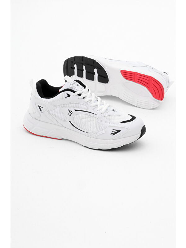 Unisex Beyaz Siyah Rahat Kalıp Yüksek Faylon Taban Bağcıklı Spor Ayakkabı - Görsel 5