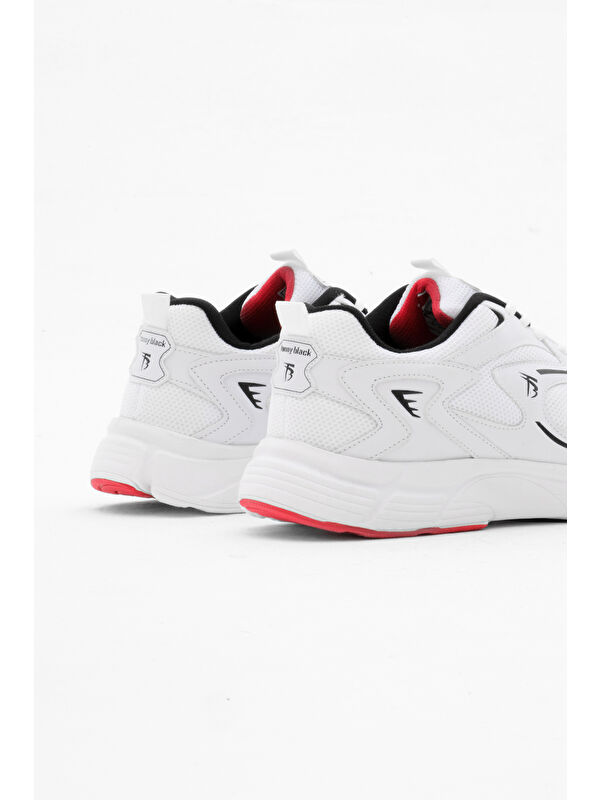 Unisex Beyaz Siyah Rahat Kalıp Yüksek Faylon Taban Bağcıklı Spor Ayakkabı - Görsel 6