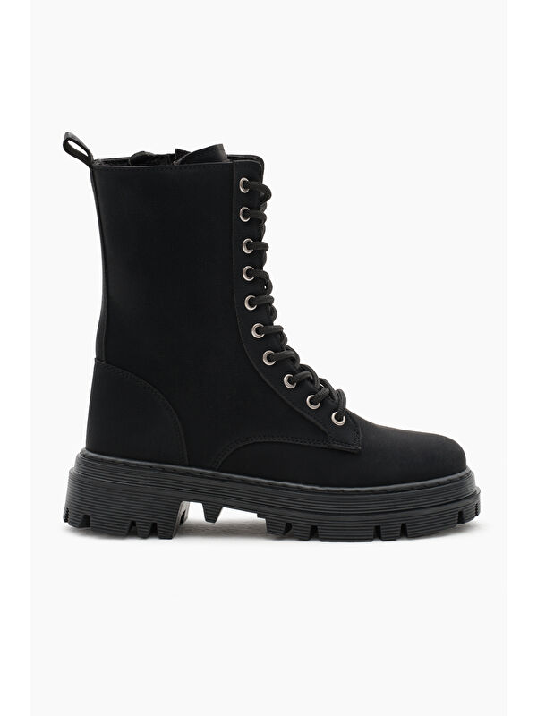 Kadın Siyah Mat Termo Taban Yanı Çift Tokalı Bağcıklı ve Fermuarlı Bot - Görsel 3