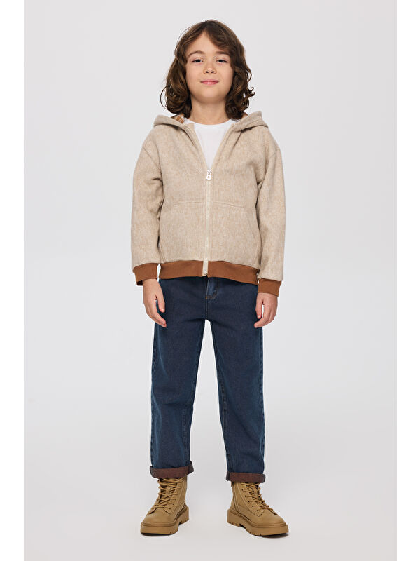 Panço Erkek Çocuk Fermuarlı Bej-Melanj Sweatshirt