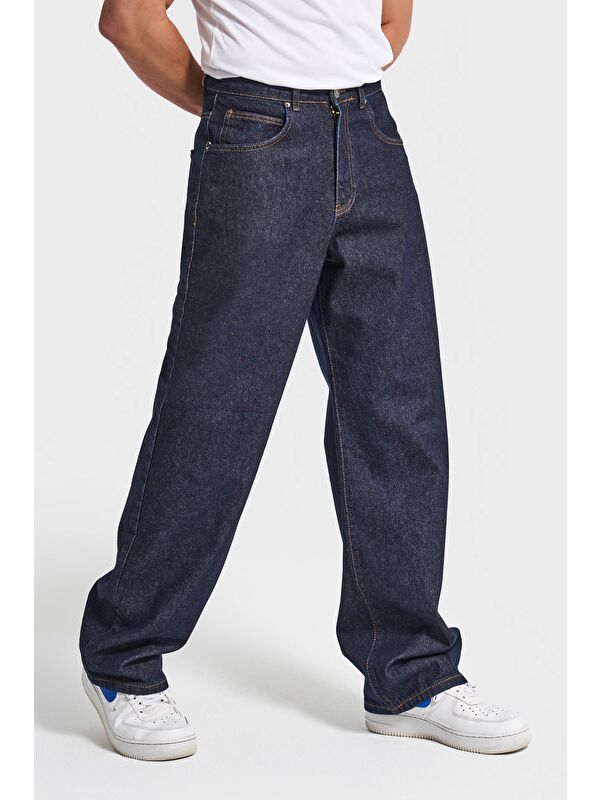 It's Basic Erkek İndigo Renk 7w5-50 TT25 Relaxed Baggy Fit İç Boy 80cm %100 Pamuk Denim Jean
