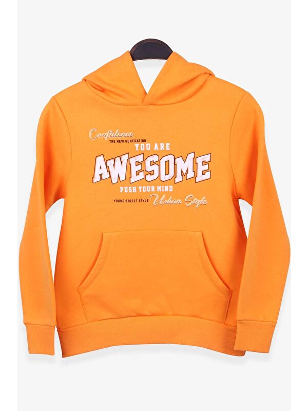 Breeze Erkek Çocuk Sweatshirt Baskılı Kanguru Cepli Hardal Sarı (10 Yaş)