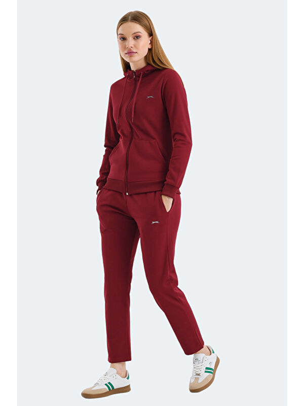 SLAZENGER RID IN Kadın Fermuarlı Kapüşonlu Cepli Bordo Eşofman Takımı