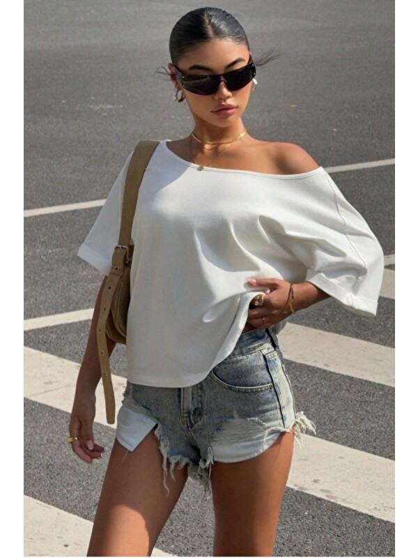 Tarz Cool Kadın Oversize Düşük Omuz Basic Tişört – Salaş Kesim Yazlık Rahat T-Shirt