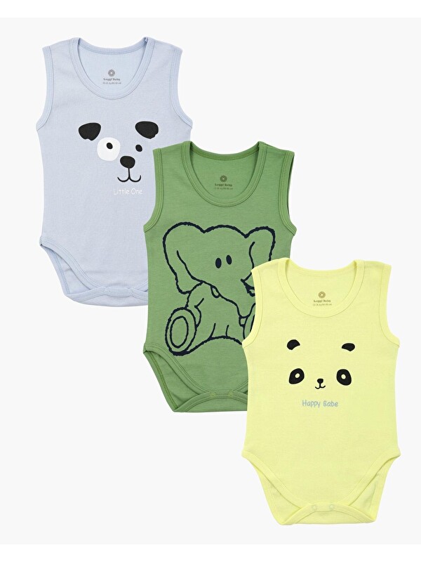 Luggi Baby Bisiklet Yaka Erkek Bebek Atlet Çıtçıtlı Body 3'lü