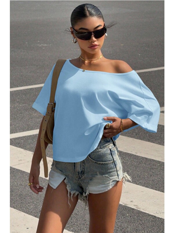 Tarz Cool Kadın Oversize Düşük Omuz Basic Tişört – Salaş Kesim Yazlık Rahat T-Shirt