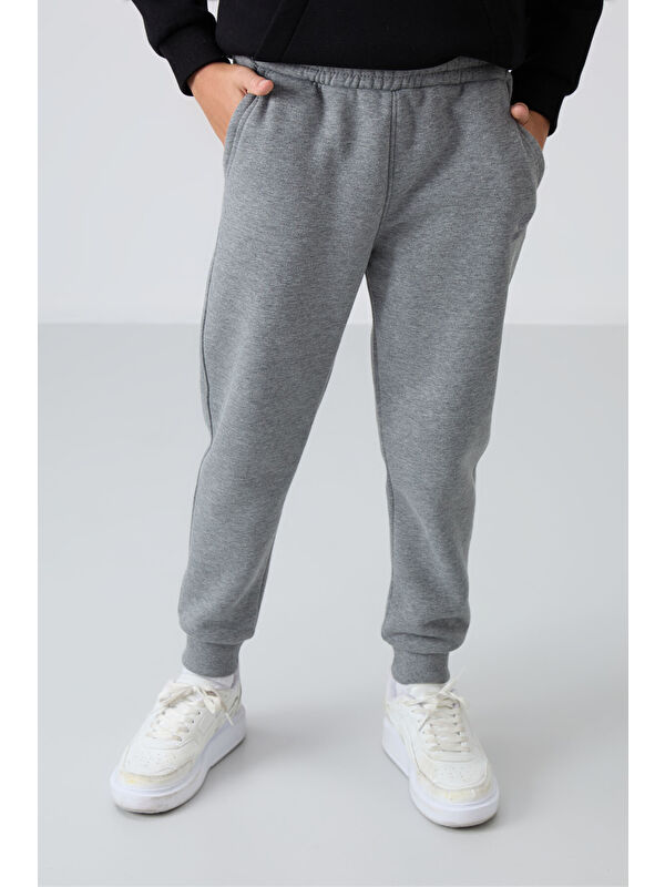 Tommylife Gri Melanj Pamuklu Kalın İçi Tüylü Yumuşak Dokulu Standart Fit Nakışlı Erkek Çocuk Eşofman Alt - 11