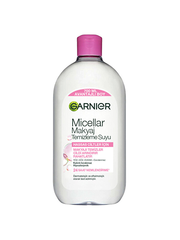 GARNIER Micellar Makyaj Temizleme Suyu 700ML, 24 Saat Nemlendirme, Hassas Ciltler için, Vegan & Crue