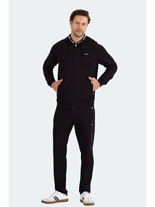 SLAZENGER FENDER Erkek Kapüşonlu Fermuarlı Siyah Eşofman Takımı