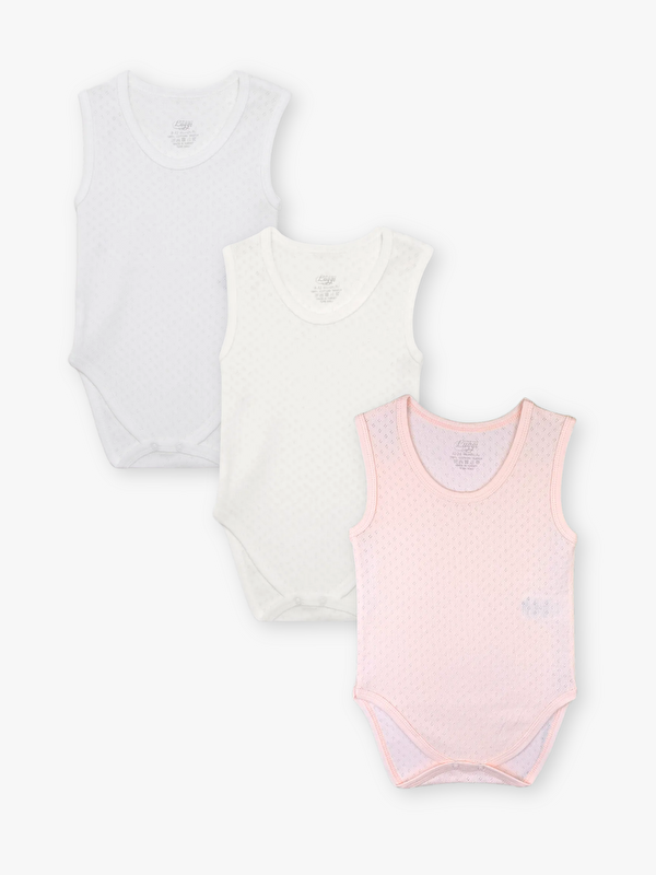 Luggi Baby Bisiklet Yaka Pamuklu Kız Bebek Jakarlı Çıtçıtlı Body 3'lü (3 Ay - 4 Yaş)